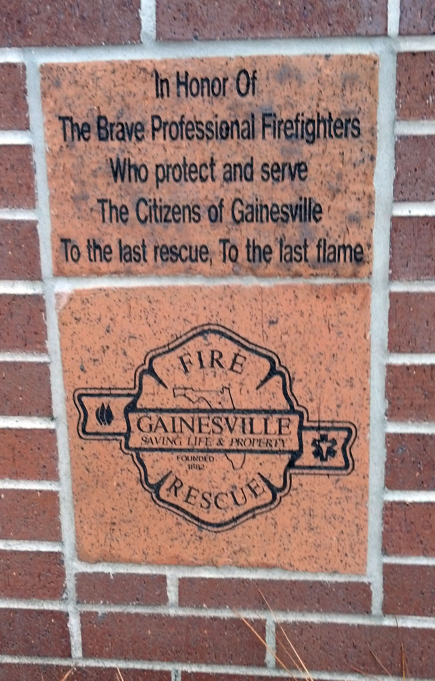 Gainesville Fire and Recue Plaque Honot to the Last Flame